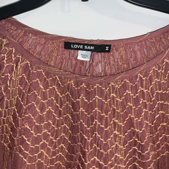 Anthropologie Love Sam smocked blouse metallic gold thread M EUC - Picture 2 of 6